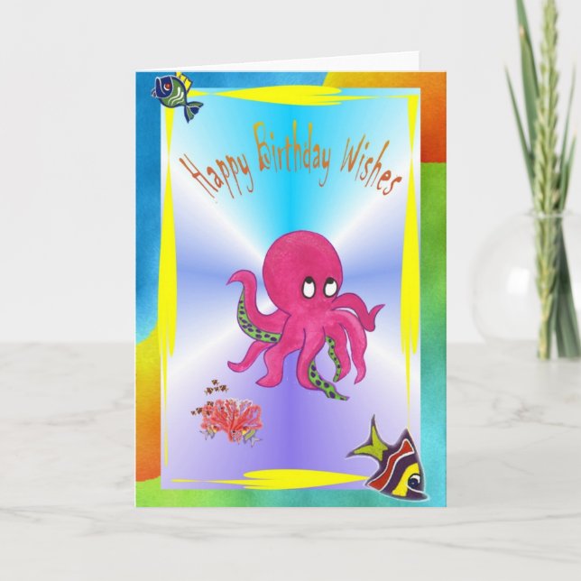 Tarjeta brillante del feliz cumpleaños del pulpo (Anverso)
