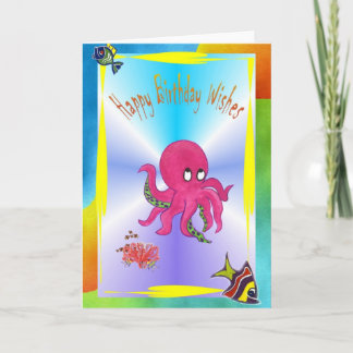 Tarjeta brillante del feliz cumpleaños del pulpo