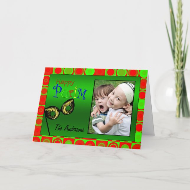 Tarjeta brillante feliz de los círculos de Purim (Anverso)