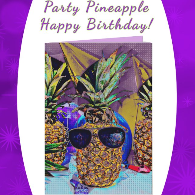 Tarjeta Brillante Fiesta Pineapple Feliz Cumpleaños Card (Subido por el creador)