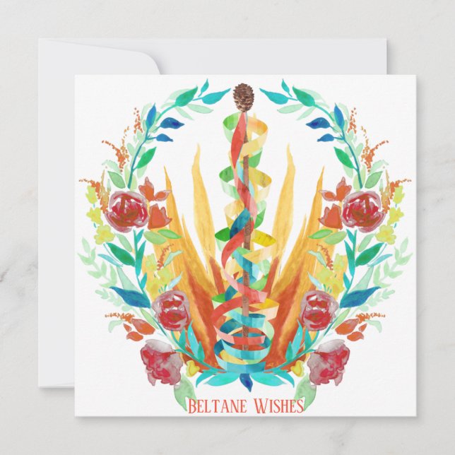 Tarjeta Brillante incendio floral en Beltane Maypole (Anverso)