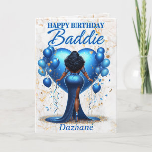 Tarjeta Brillante mujer afroamericana Blue Glam Cumpleaños