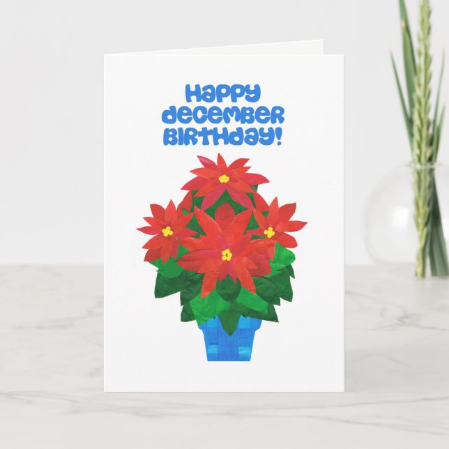 Tarjeta Brillante Poinsettia Roja Diciembre cumpleaños (Anverso)