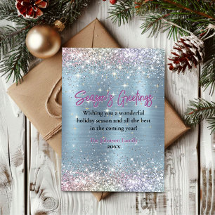 Tarjeta Brillante saludo de Navidad y año nuevo azul hielo