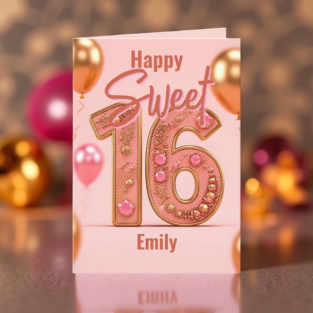 Tarjeta Brillantes globos Purpurina rosado y dorado dulce  (Subido por el creador)