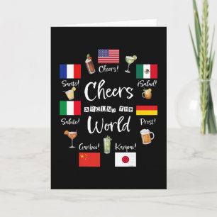 Tarjeta Brindis alrededor del mundo vacaciones bebiendo di