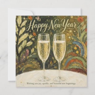 Tarjeta Brindis de Champagne Elegante Arte Popular Año Nue