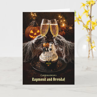 Tarjeta Brindis de champán en boda de Halloween y pastelit