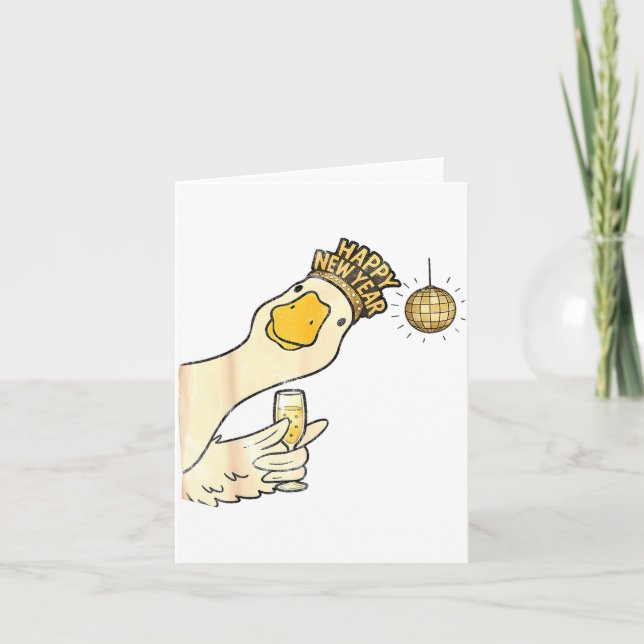 Tarjeta Brindis Feliz Año Nuevo 2026 Ganso Con Champán Di (Anverso)