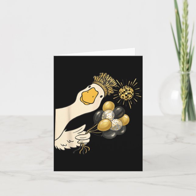 Tarjeta Brindis Feliz Año Nuevo 2026 Ganso Con Globo Disco (Anverso)