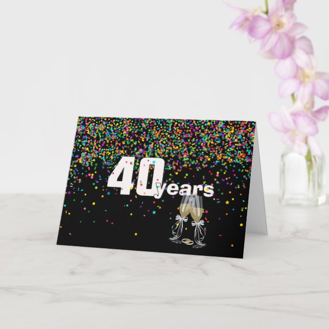 Tarjeta Brindis por 40 años en confetti (Orquídea)