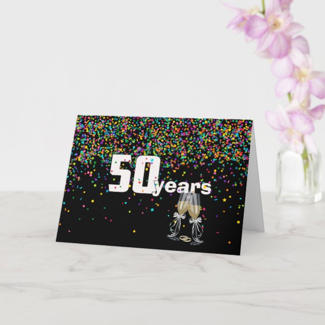 Tarjeta Brindis por 50 años en confetti (Orquídea)
