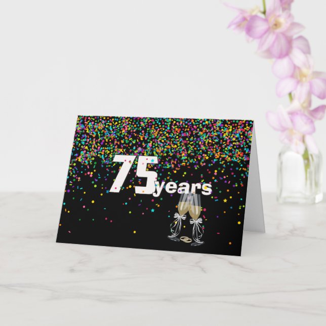 Tarjeta Brindis por 75 años en confetti (Orquídea)