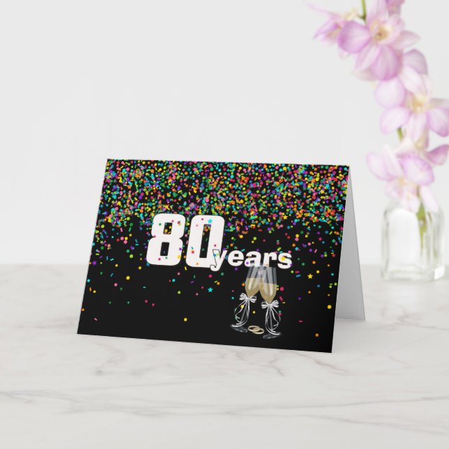 Tarjeta Brindis por 80 años en confetti (Orquídea)