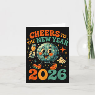 Tarjeta Brindis por el Año Nuevo 2026 Regalo Retro Disco