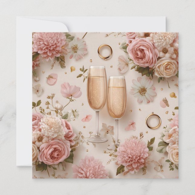 Tarjeta Brindis Romántico con Champán y Flores Elegantes (Anverso)