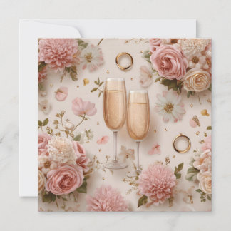 Tarjeta Brindis Romántico con Champán y Flores Elegantes