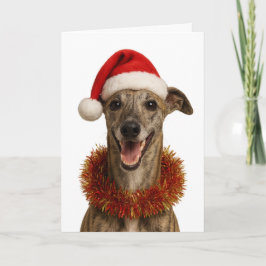 Tarjeta Brindle whippet in a Santa hat Christmas card