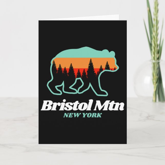 Tarjeta Bristol Mountain New York Esquí Snowboard Bear (Anverso)