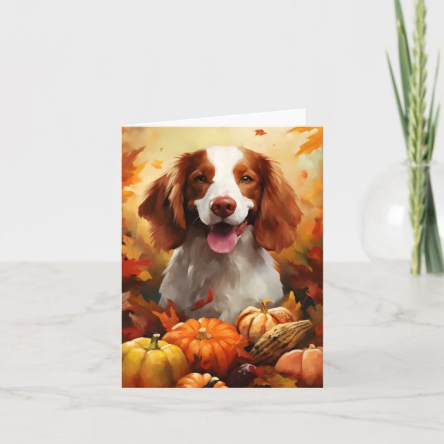 Tarjeta Brittany dog Otumn Thanksending (Anverso)