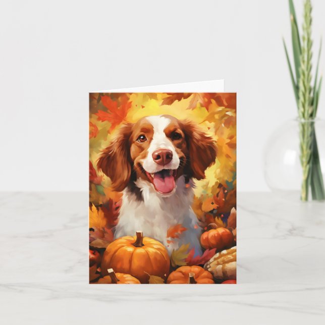 Tarjeta Brittany dog Otumn Thanksending (Anverso)