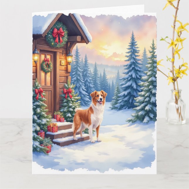 Tarjeta Brittany Rustic Cabin Christmas Winter Art (flor amarilla)