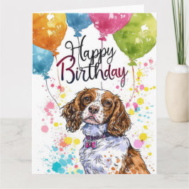 Tarjeta Brittany Spaniel con globos