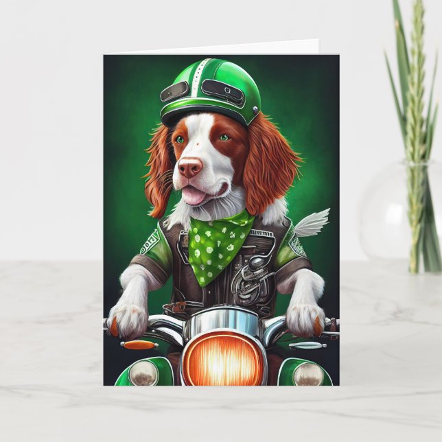 Tarjeta Brittany Spaniel conduciendo bicicleta Día de San  (Anverso)