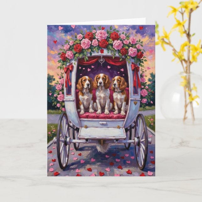 Tarjeta Brittany Spaniel Dog Valentine's Day  (flor amarilla)