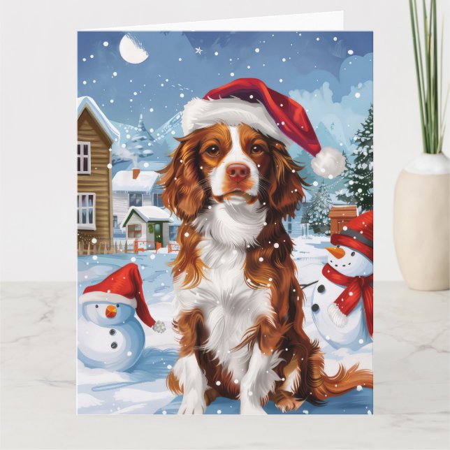 Tarjeta Brittany Spaniel Dog Winter Wonderland Navidades (Anverso)