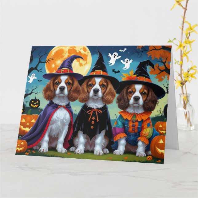 Tarjeta Brittany Spaniel Dogs Pumpkin Halloween Funny (flor amarilla)