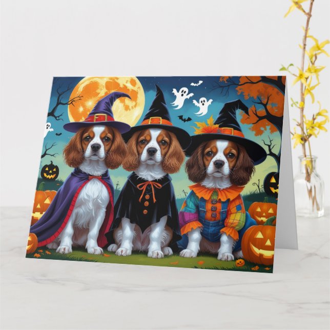 Tarjeta Brittany Spaniel Dogs Pumpkin Halloween Funny (flor amarilla)