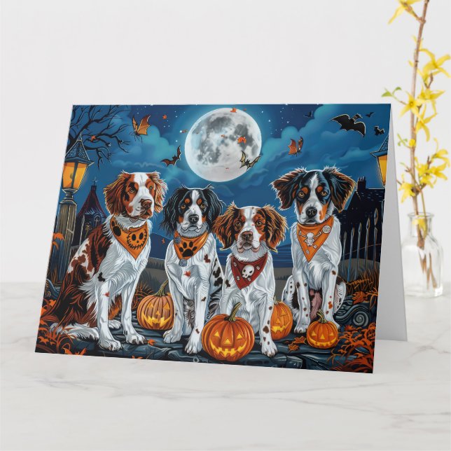 Tarjeta Brittany Spaniel Halloween Espeluznante (flor amarilla)