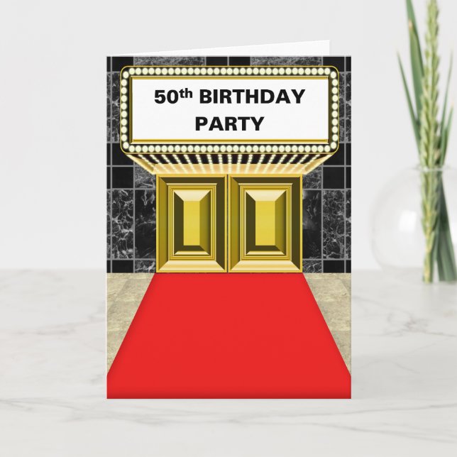 Tarjeta Broadway Marquee Red Carpet 50 cumpleaños (Anverso)