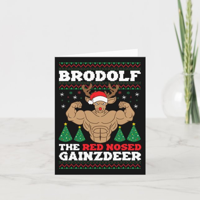 Tarjeta Brodolf Navidades graciosos Buff Reindee Gym Bodyb (Anverso)