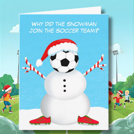 Tarjeta Broma de hombre de nieve de fútbol de Navidad feli