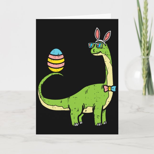 Tarjeta Brontosaurus Bunny Ears Egg Easter Day Dinosaur Di (Anverso)