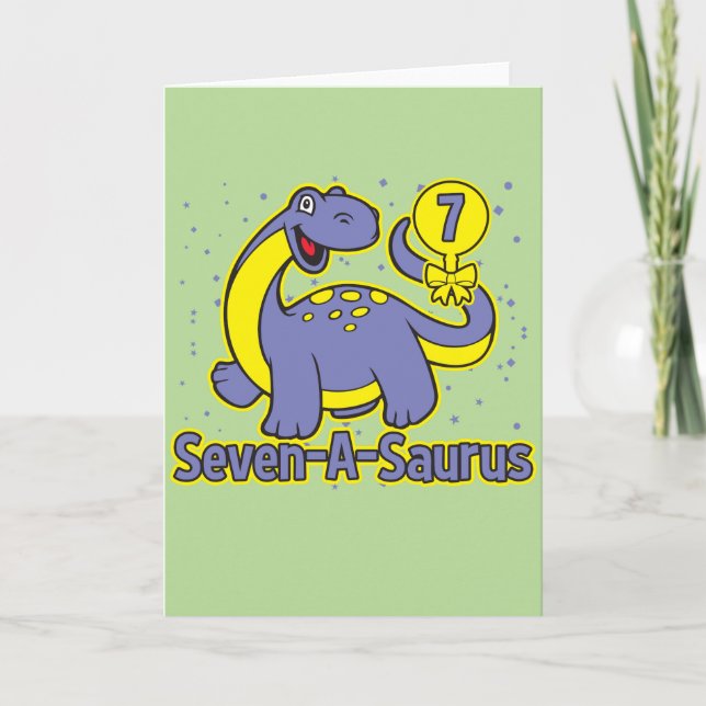 Tarjeta Brontosaurus de séptimo cumpleaños del niño (Anverso)