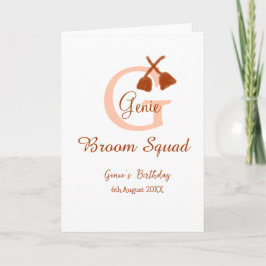 Tarjeta Broom marrón Escuadrón Nombre de cumpleaños monogr