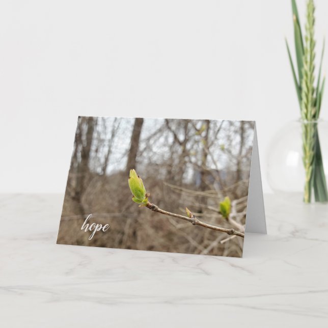 Tarjeta brote de árbol primaveral por la esperanza pensand (Anverso)