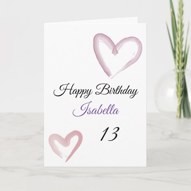 Tarjeta Brote de pincel de corazón púrpura 13 cumpleaños (Anverso)