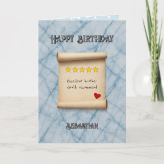 Tarjeta Brother 5 star review blue birthday