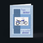 Tarjeta Brother, cumpleaños de la bici del motor<br><div class="desc">Una moto azul en un fondo azul abstracto. El frente dice "feliz cumpleaños a mi hermano maravilloso". Una gran tarjeta para un hermano que es un entusiasta de la bici del motor. Las texturas en el frente de esta tarjeta se imprimen.</div>