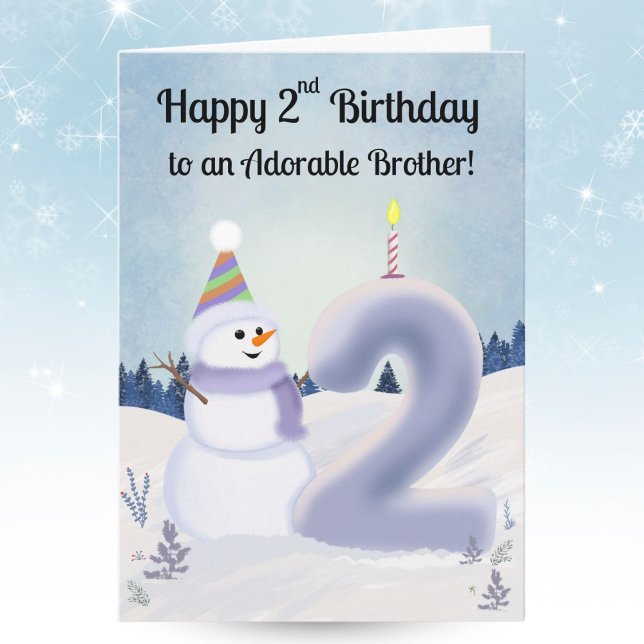 Tarjeta Brother Happy 2nd Birthday Snowman Building (Subido por el creador)