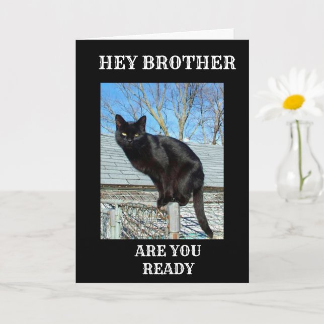 TARJETA BROTHER IS "40" DICE GATO NEGRO DIVERTIDO (Planta pequeña)