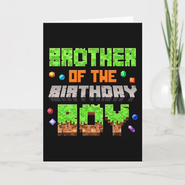 Tarjeta Brother Of The Birthday Boy Pixel Gaming Video Gam (Anverso)