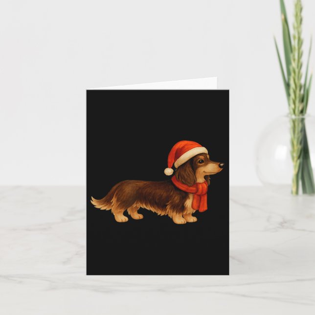 Tarjeta Brown And Tan Christmas Dachshund Santa Hat  (Anverso)