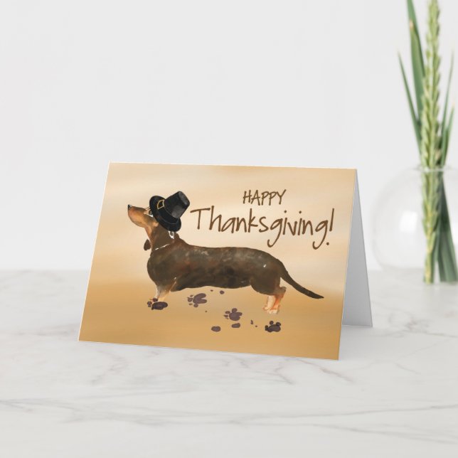 Tarjeta Brown Dachshund Gracioso Gorra de peregrinos Acció (Anverso)