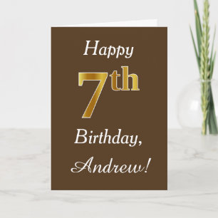 Tarjeta Brown, Faux Gold 7 cumpleaños + Nombre personaliza