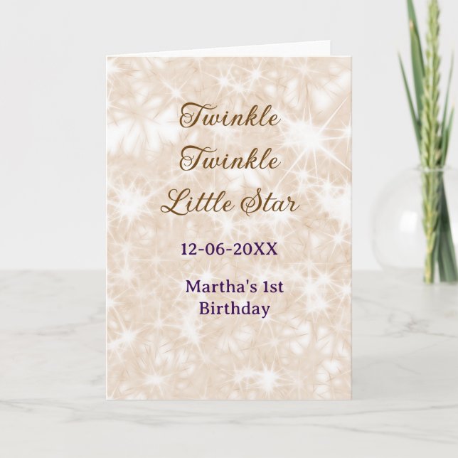 Tarjeta Brown glitter twinkle twinkle little star birthday (Anverso)